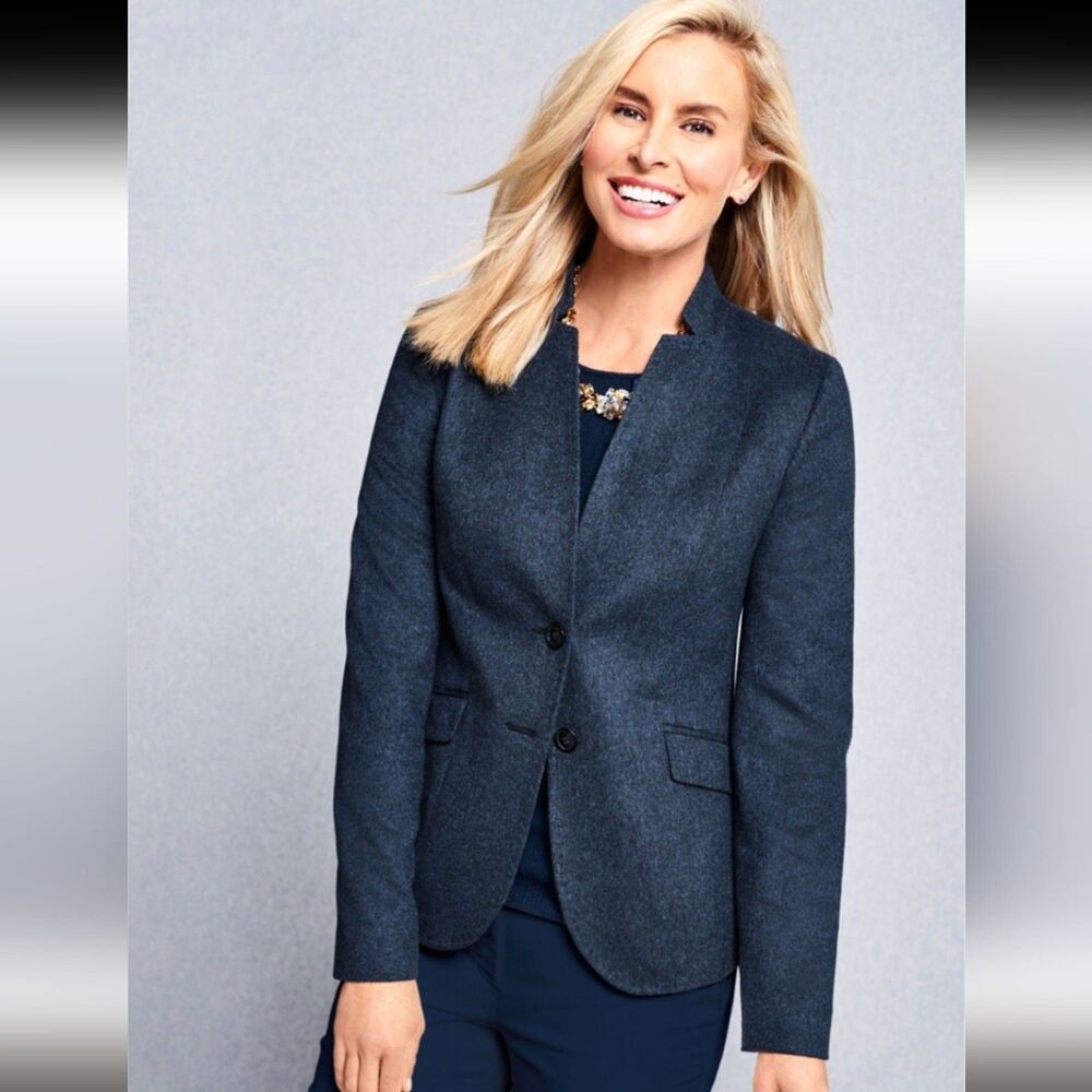 Talbots Cashmere Wool Aberdeen Blazer Jacket Dark Blue Lined Luxury Soft! $499